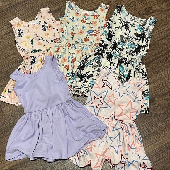 Dot Dot Smile 5 Sleeveless Twirl Dresses Purple Cream Green Pink Blue 12-24 mos - Picture 2 of 12